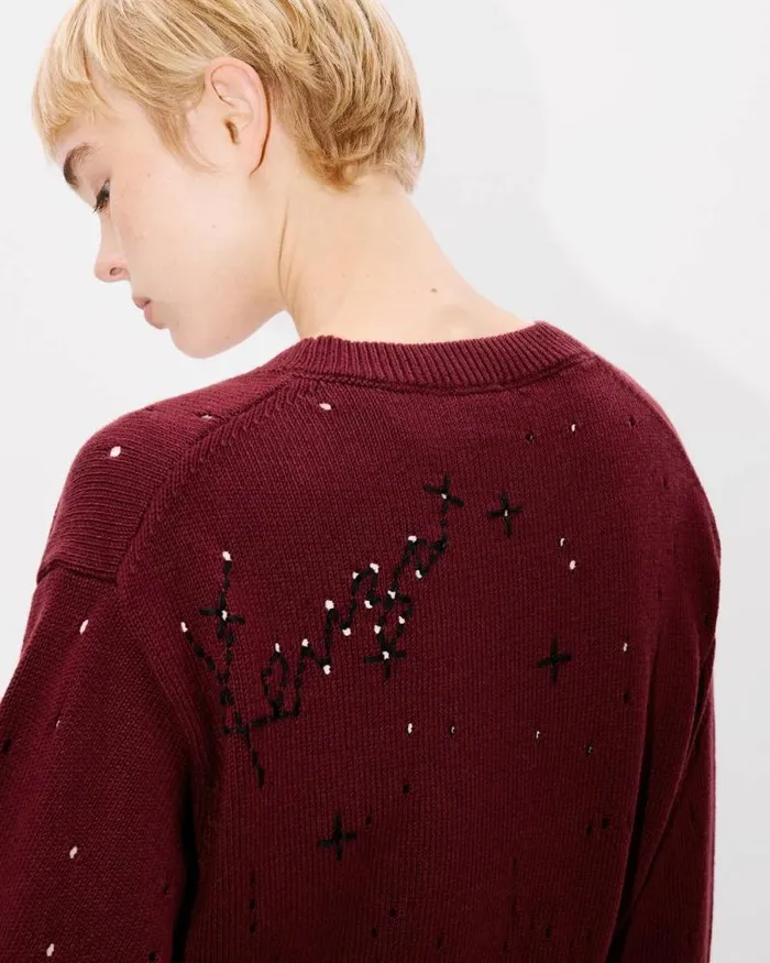 Women 039KENZO Constellation039 Embroidered Cropped Cardigan Bordeaux Kenzo Sweaters And Cardigans