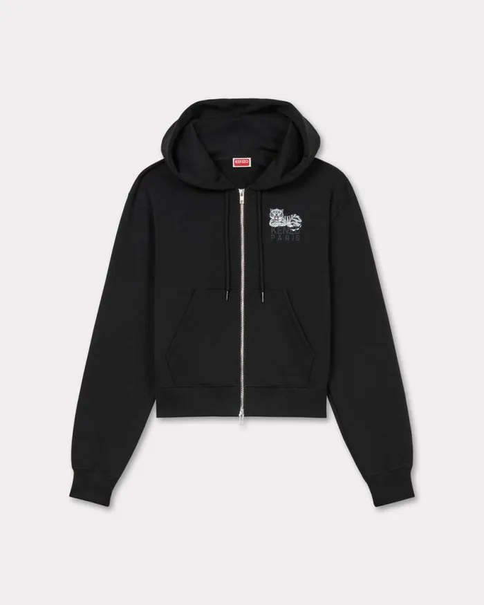 Women 039KENZO Happy Tiger039 Zipped Hoodie In Cotton Black Kenzo Sweatshirts And Hoodies Women 039KENZO Happy Tiger039 Zipped Hoodie In Cotton Black Kenzo Sweatshirts And Hoodies
