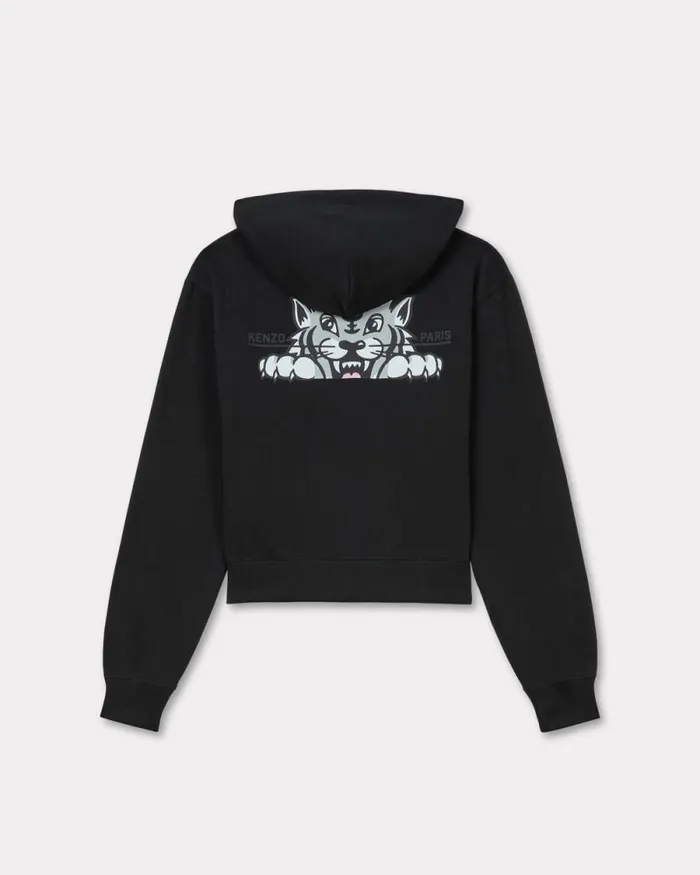 Women 039KENZO Happy Tiger039 Zipped Hoodie In Cotton Black Kenzo Sweatshirts And Hoodies