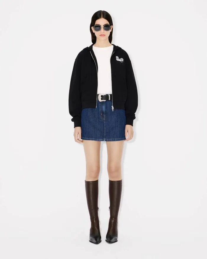Women 039KENZO Happy Tiger039 Zipped Hoodie In Cotton Black Kenzo Sweatshirts And Hoodies
