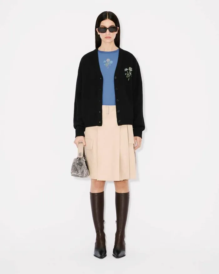 Women 039KENZO Jungle Flower039 Embroidered Cardigan In Wool Black Kenzo Sweaters And Cardigans