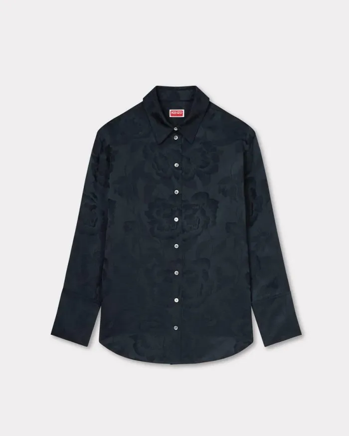 Women 039KENZO Peonies039 Shirt In Silk Viscose Black Kenzo Shirts And Tops