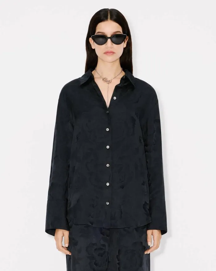 Women 039KENZO Peonies039 Shirt In Silk Viscose Black Kenzo Shirts And Tops