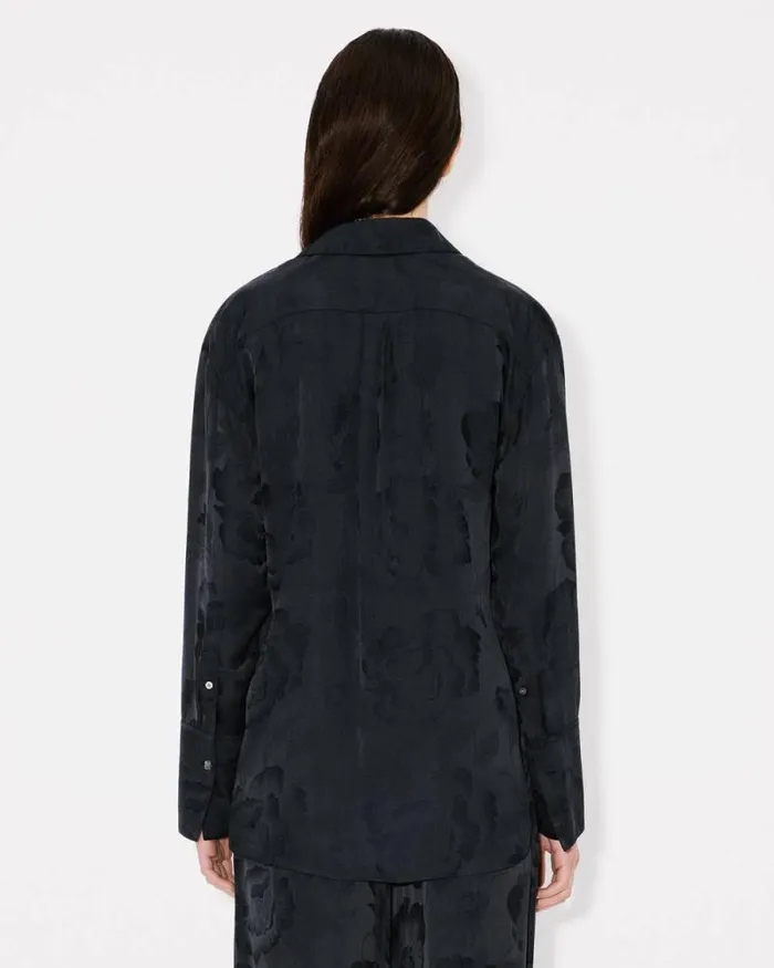 Women 039KENZO Peonies039 Shirt In Silk Viscose Black Kenzo Shirts And Tops