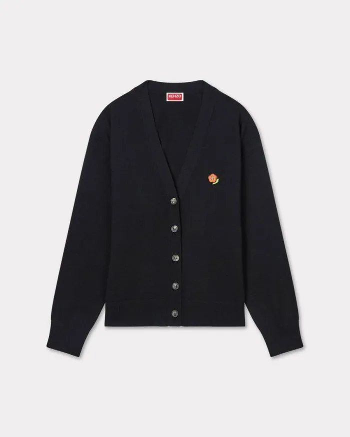 Women 039KENZO Pop039 Embroidered Cardigan In Merino Wool Black Kenzo Sweaters And Cardigans