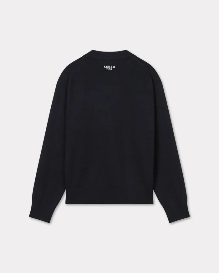 Women 039KENZO Pop039 Embroidered Cardigan In Merino Wool Black Kenzo Sweaters And Cardigans