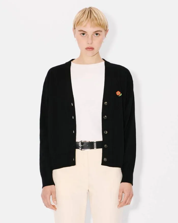 Women 039KENZO Pop039 Embroidered Cardigan In Merino Wool Black Kenzo Sweaters And Cardigans