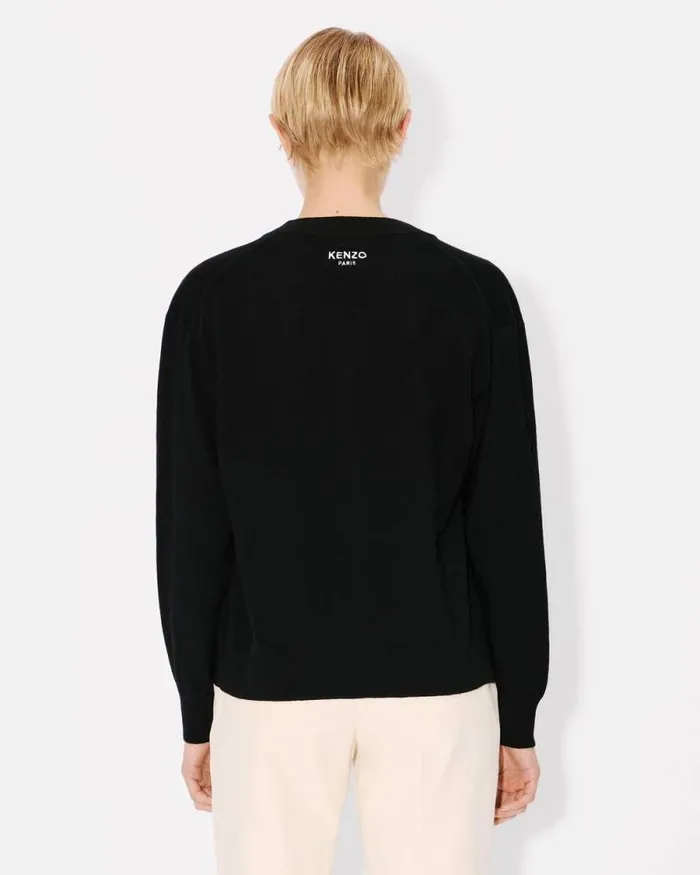 Women 039KENZO Pop039 Embroidered Cardigan In Merino Wool Black Kenzo Sweaters And Cardigans