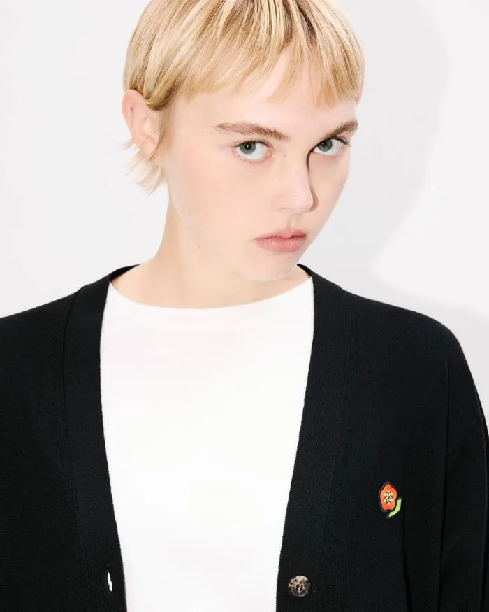 Women 039KENZO Pop039 Embroidered Cardigan In Merino Wool Black Kenzo Sweaters And Cardigans