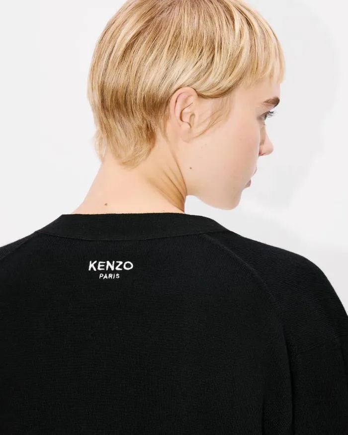 Women 039KENZO Pop039 Embroidered Cardigan In Merino Wool Black Kenzo Sweaters And Cardigans
