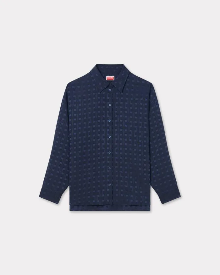 Women 039KENZO Weave039 Dropped Shoulders Shirt Midnight Blue Kenzo Shirts And Tops