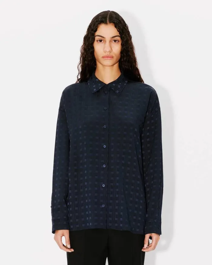 Women 039KENZO Weave039 Dropped Shoulders Shirt Midnight Blue Kenzo Shirts And Tops