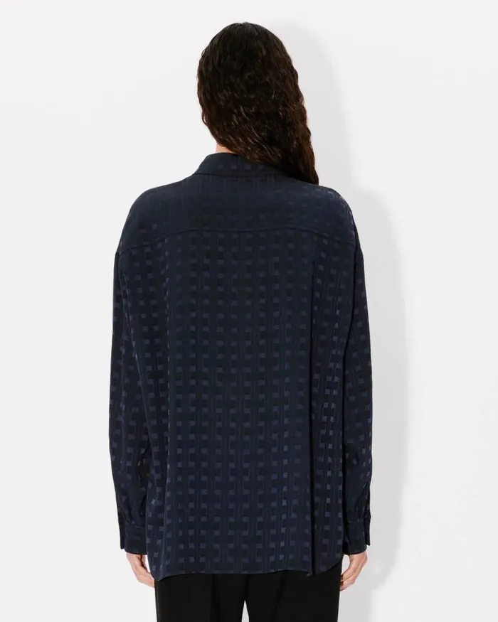 Women 039KENZO Weave039 Dropped Shoulders Shirt Midnight Blue Kenzo Shirts And Tops
