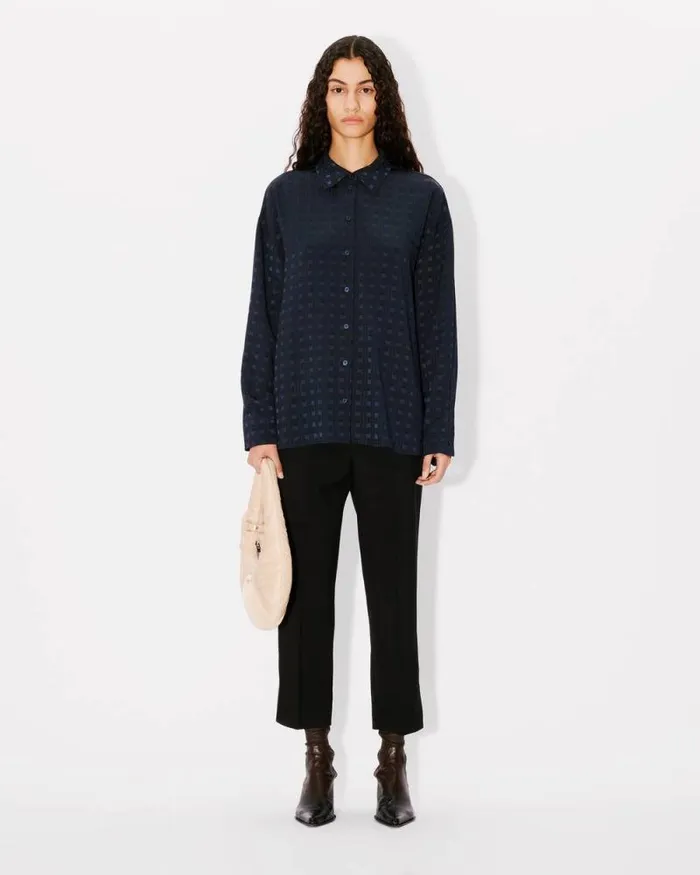Women 039KENZO Weave039 Dropped Shoulders Shirt Midnight Blue Kenzo Shirts And Tops
