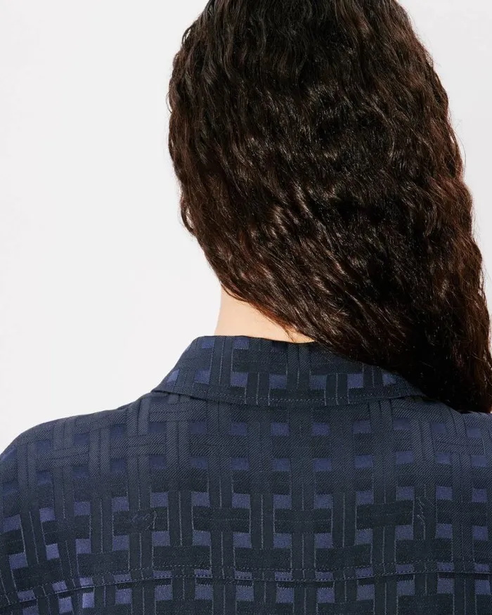 Women 039KENZO Weave039 Dropped Shoulders Shirt Midnight Blue Kenzo Shirts And Tops