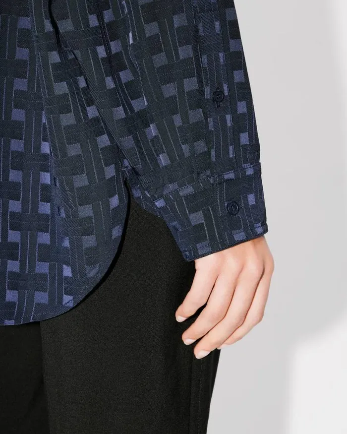 Women 039KENZO Weave039 Dropped Shoulders Shirt Midnight Blue Kenzo Shirts And Tops