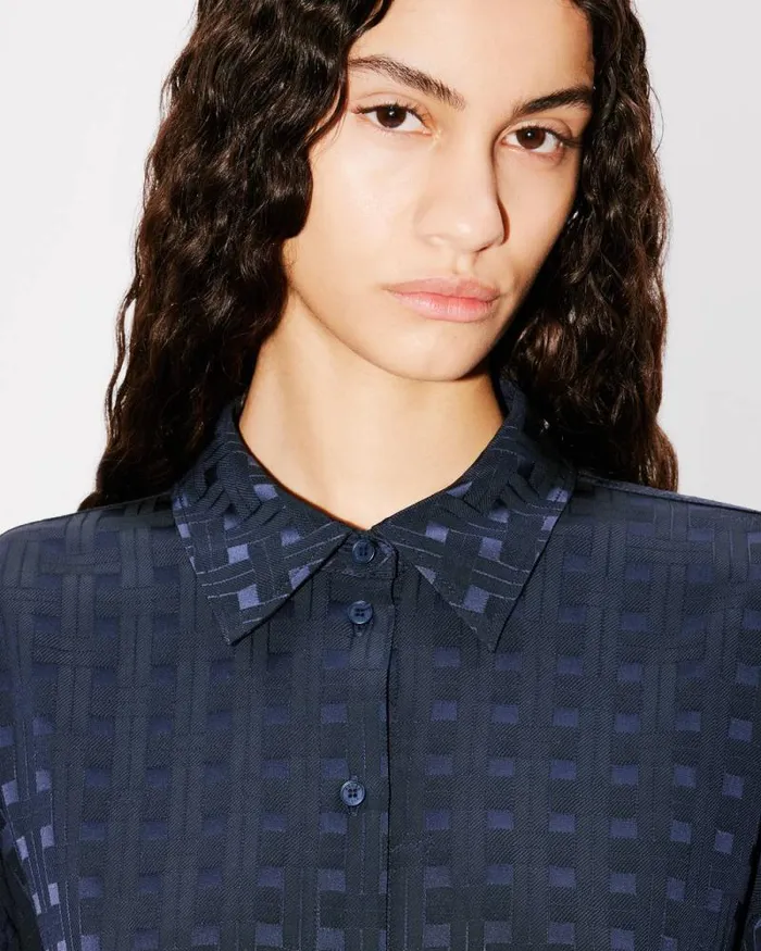 Women 039KENZO Weave039 Dropped Shoulders Shirt Midnight Blue Kenzo Shirts And Tops