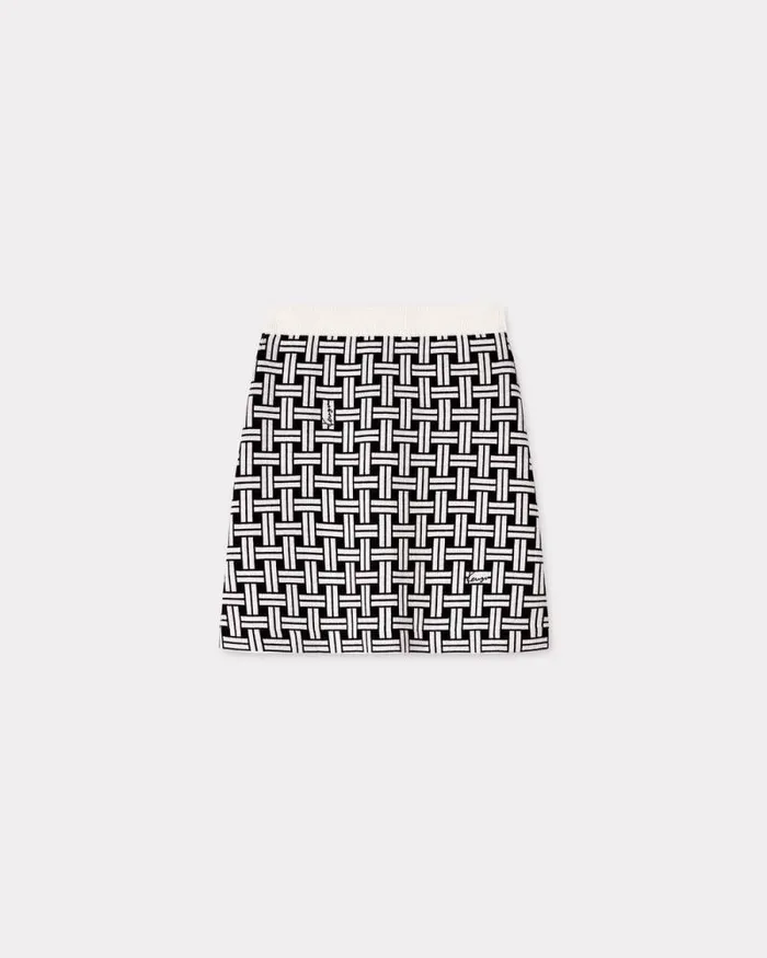 Women 039KENZO Weave039 Jacquard Skirt In Cotton And Wool Off White Kenzo Dresses And Skirts