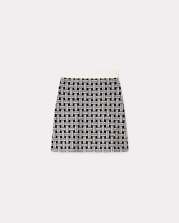 Women 039KENZO Weave039 Jacquard Skirt In Cotton And Wool Off White Kenzo Dresses And Skirts
