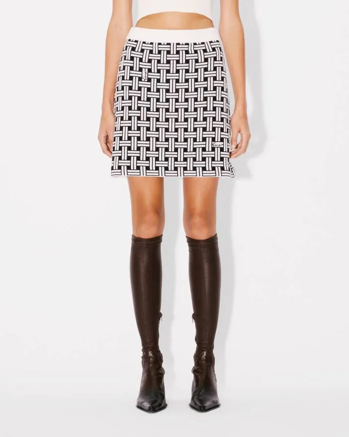 Women 039KENZO Weave039 Jacquard Skirt In Cotton And Wool Off White Kenzo Dresses And Skirts