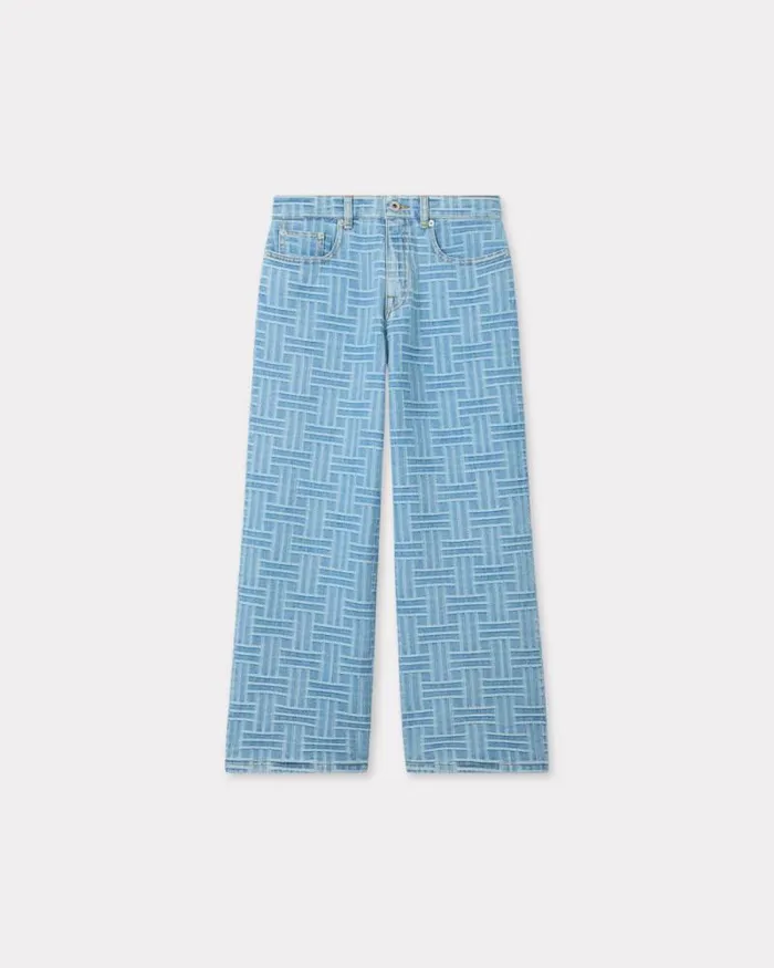 Women 039KENZO Weave039 SUMIRE Cropped Wide Jeans In Japanese Denim Bleached Blue Denim Kenzo Denim