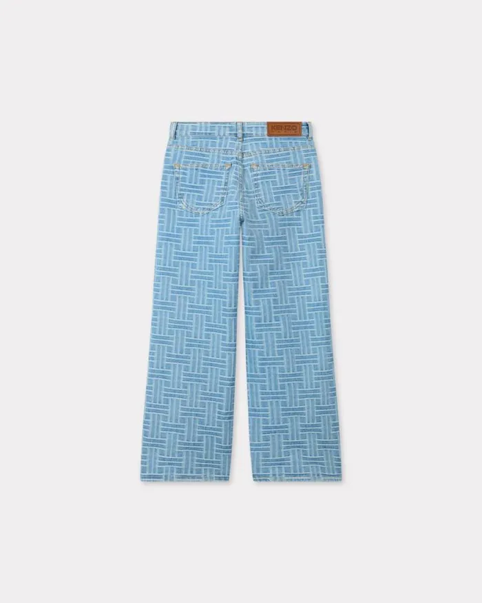 Women 039KENZO Weave039 SUMIRE Cropped Wide Jeans In Japanese Denim Bleached Blue Denim Kenzo Denim