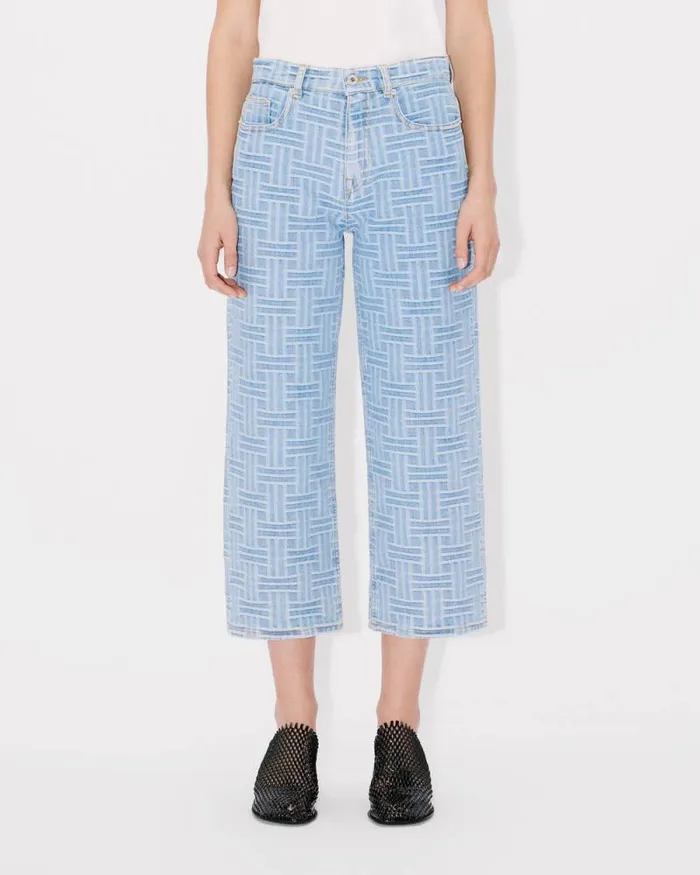 Women 039KENZO Weave039 SUMIRE Cropped Wide Jeans In Japanese Denim Bleached Blue Denim Kenzo Denim