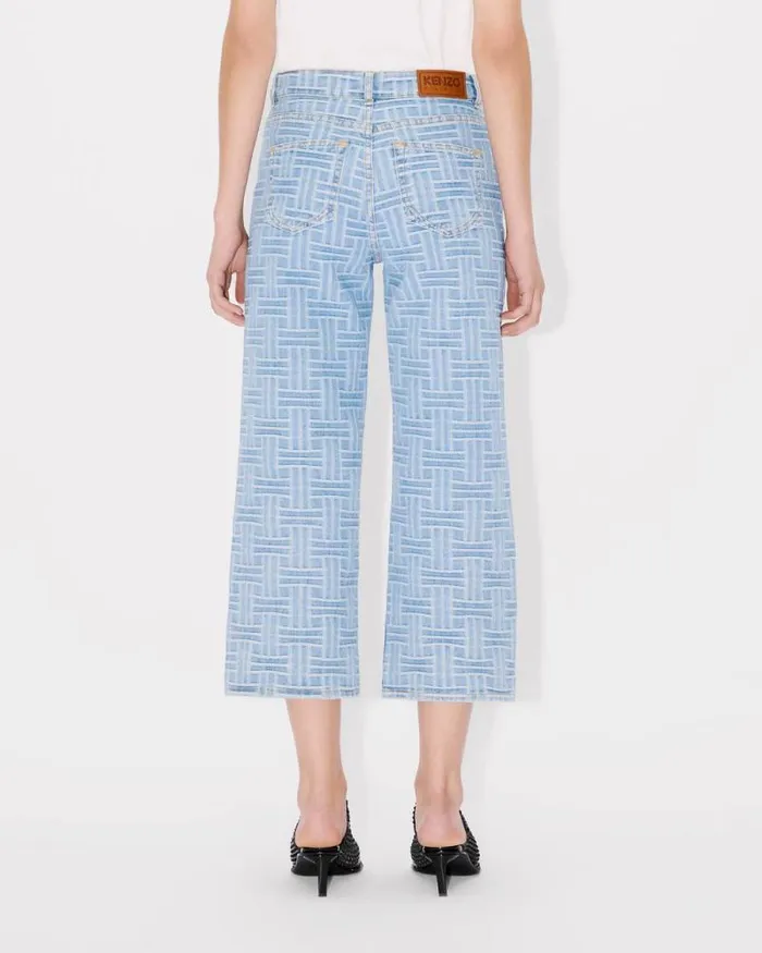 Women 039KENZO Weave039 SUMIRE Cropped Wide Jeans In Japanese Denim Bleached Blue Denim Kenzo Denim
