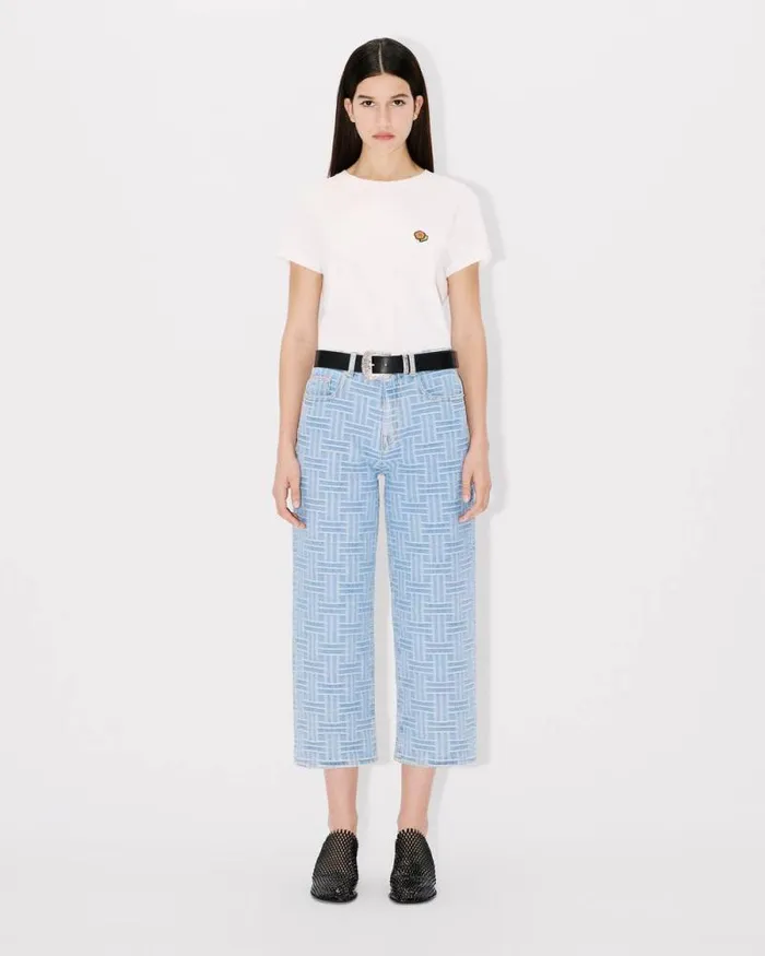 Women 039KENZO Weave039 SUMIRE Cropped Wide Jeans In Japanese Denim Bleached Blue Denim Kenzo Denim