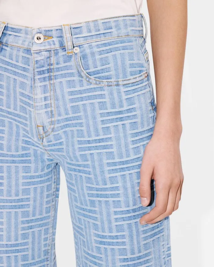 Women 039KENZO Weave039 SUMIRE Cropped Wide Jeans In Japanese Denim Bleached Blue Denim Kenzo Denim