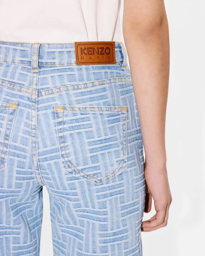 Women 039KENZO Weave039 SUMIRE Cropped Wide Jeans In Japanese Denim Bleached Blue Denim Kenzo Denim