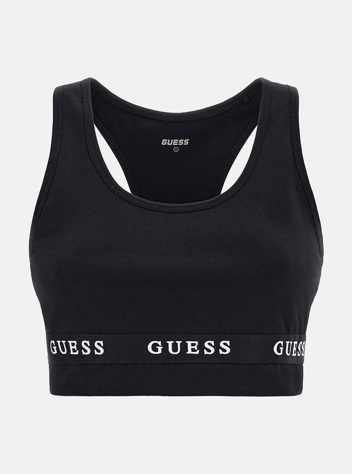 Women Activewear GUESS Eco Black Aline Active Logo Crop Top Women Activewear GUESS Eco Black Aline Active Logo Crop Top