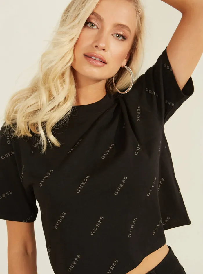 Women Activewear GUESS Eco Black Astra Active Cropped Tshirt Women Activewear GUESS Eco Black Astra Active Cropped Tshirt