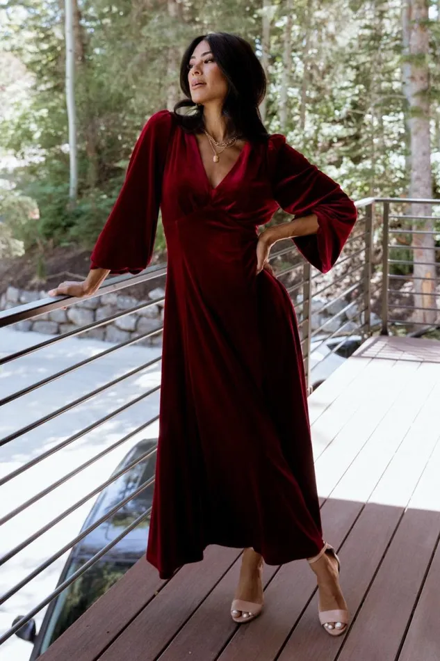 Women Adelita Velvet Maxi Dress Merlot Baltic Born Maxi Dresses