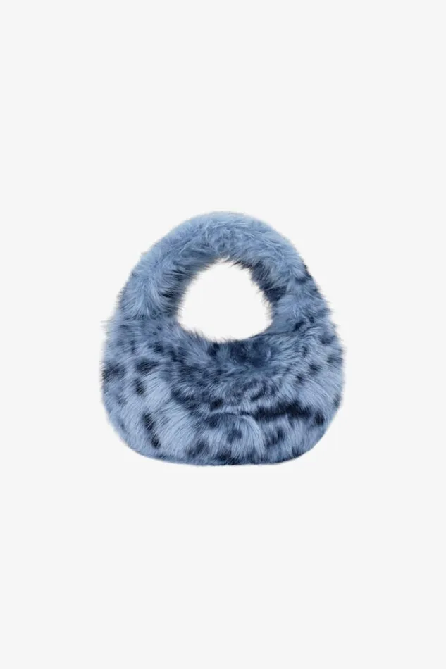 Women ALIX LEO Mini Faux Fur Hobo Bag Blue Leopard LAMARQUE Bags