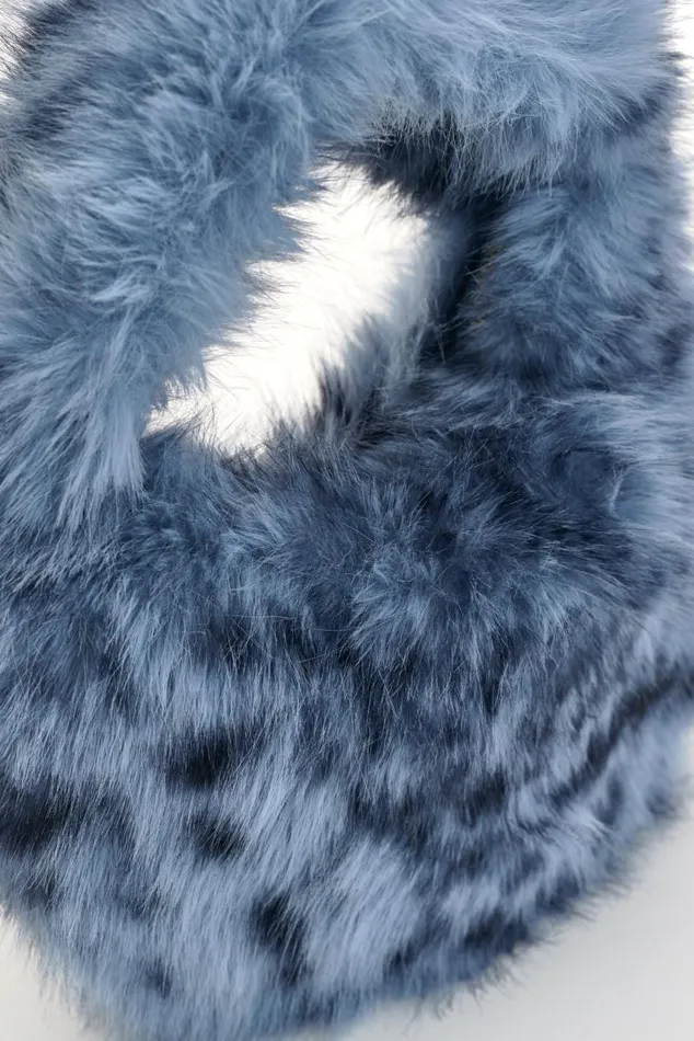 Women ALIX LEO Mini Faux Fur Hobo Bag Blue Leopard LAMARQUE Bags