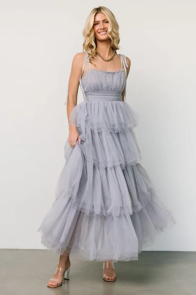 Women Alora Tulle Tiered Maxi Dress Dusty Slate Baltic Born Tulle Styles