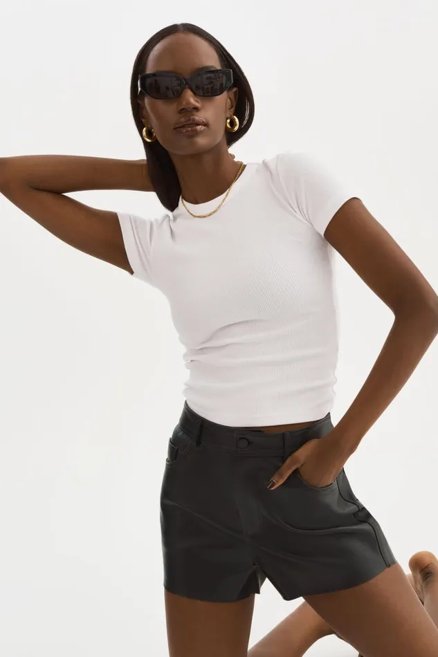 Women ANIKA Leather HighWaisted Shorts Black LAMARQUE Pants and Shorts