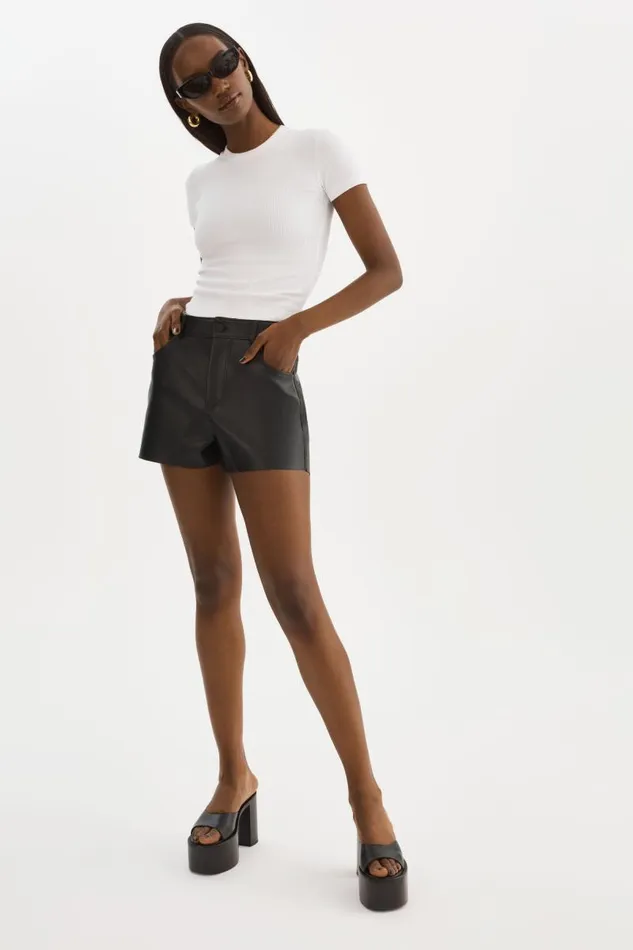 Women ANIKA Leather HighWaisted Shorts Black LAMARQUE Pants and Shorts