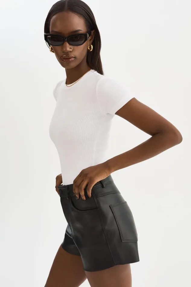 Women ANIKA Leather HighWaisted Shorts Black LAMARQUE Pants and Shorts