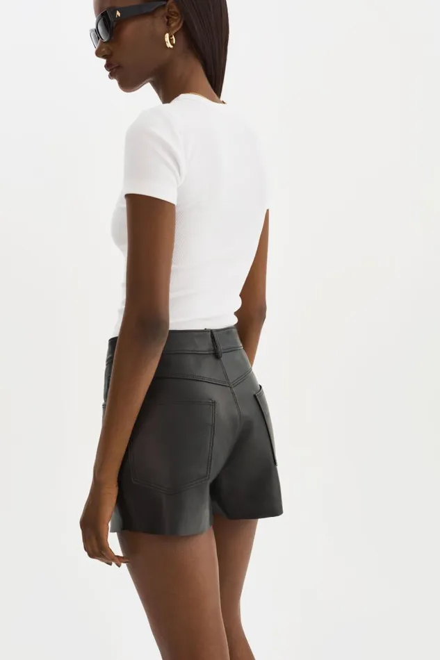 Women ANIKA Leather HighWaisted Shorts Black LAMARQUE Pants and Shorts