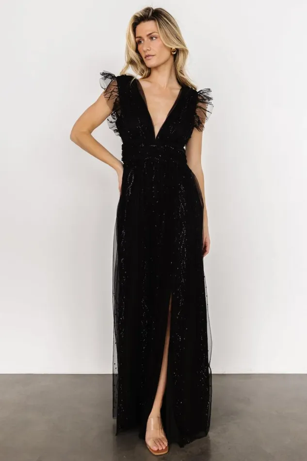 Women Annika Sequin Mesh Maxi Dress Black Baltic Born Embellished and Sequined