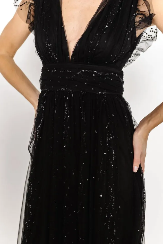 Women Annika Sequin Mesh Maxi Dress Black Baltic Born Embellished and Sequined