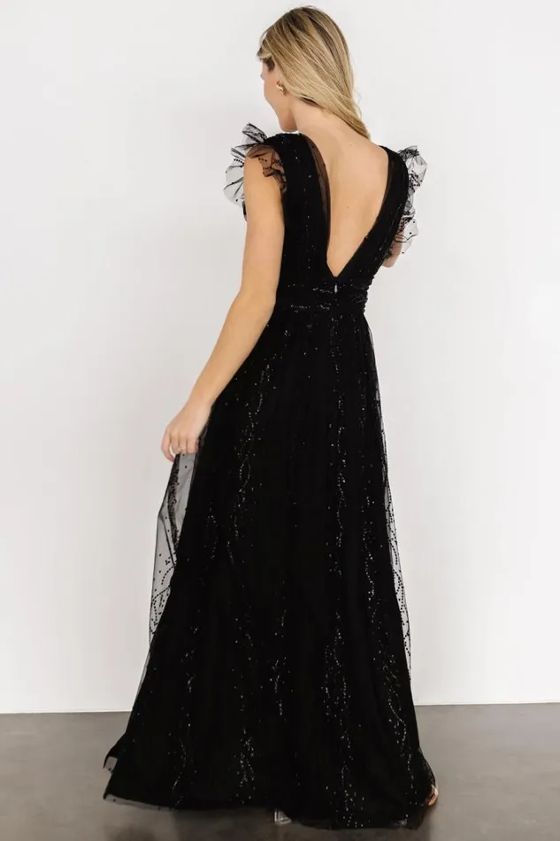 Women Annika Sequin Mesh Maxi Dress Black Baltic Born Embellished and Sequined
