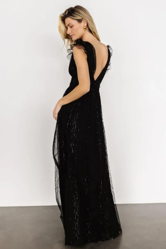 Women Annika Sequin Mesh Maxi Dress Black Baltic Born Embellished and Sequined