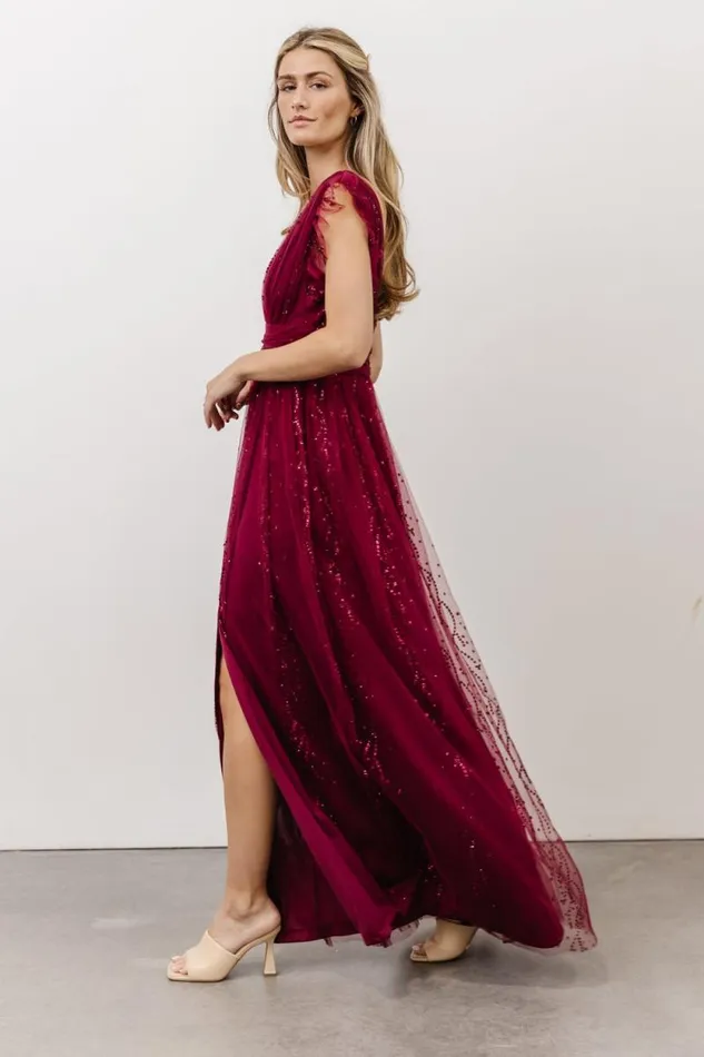 Women Annika Sequin Mesh Maxi Dress Wine Baltic Born Embellished and Sequined