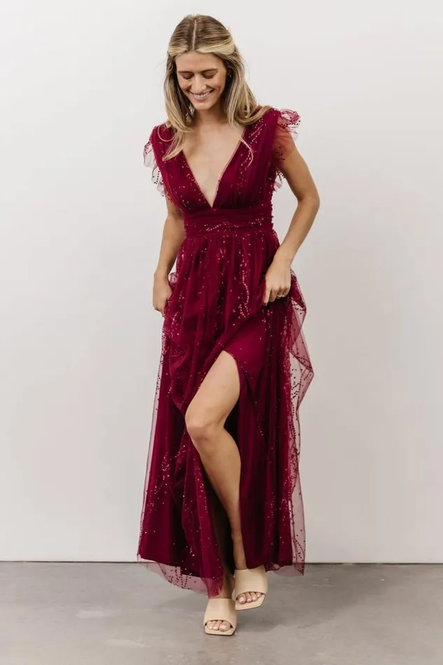 Women Annika Sequin Mesh Maxi Dress Wine Baltic Born Embellished and Sequined