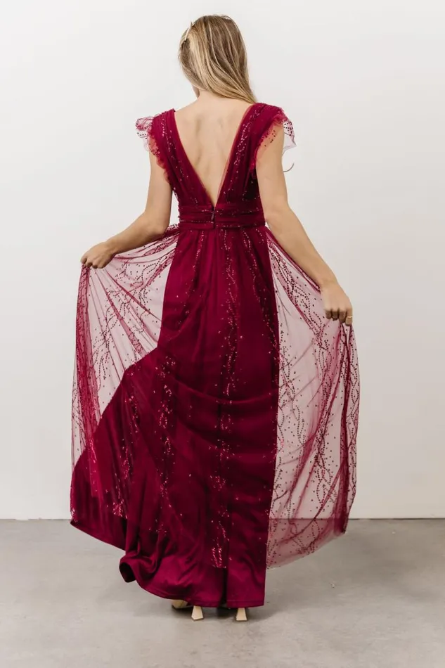 Women Annika Sequin Mesh Maxi Dress Wine Baltic Born Embellished and Sequined