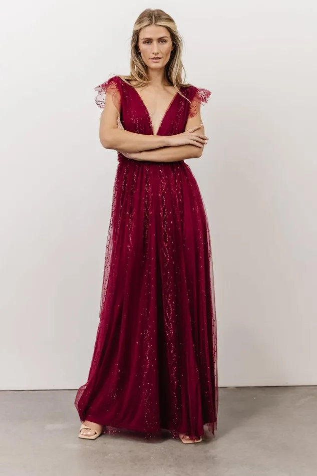 Women Annika Sequin Mesh Maxi Dress Wine Baltic Born Embellished and Sequined