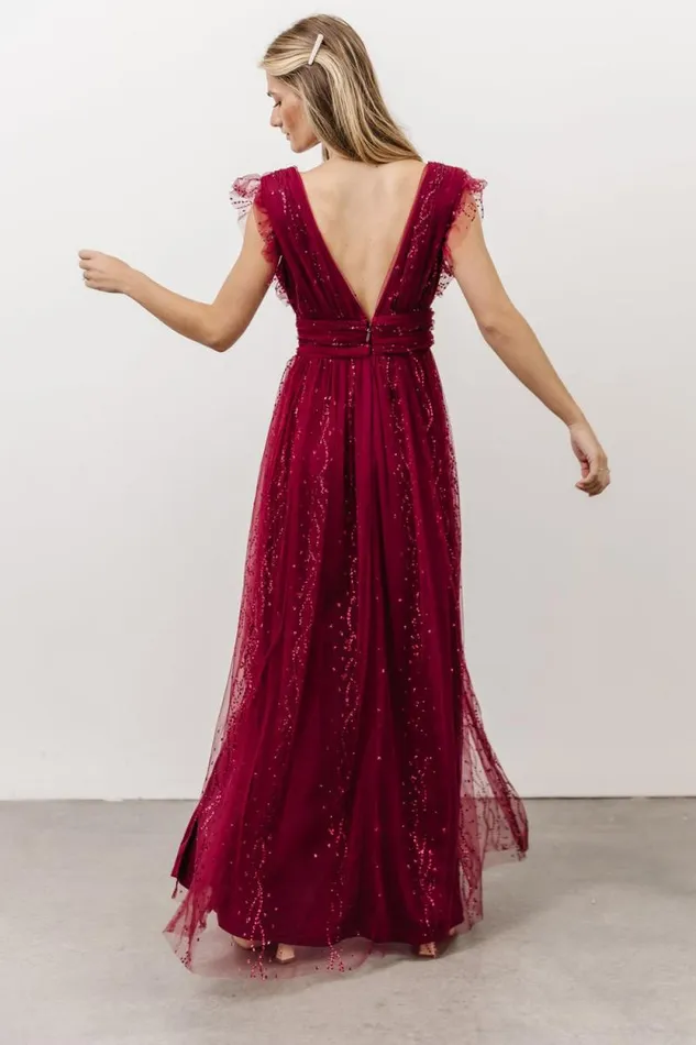 Women Annika Sequin Mesh Maxi Dress Wine Baltic Born Embellished and Sequined